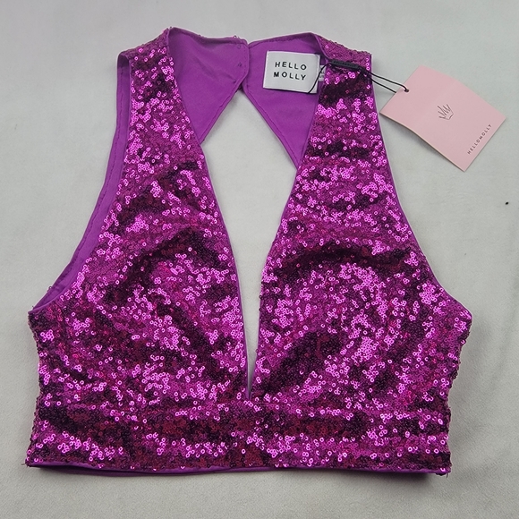 NWT Hello Molly pink sequin bra top crop top sparkles - Picture 3 of 7